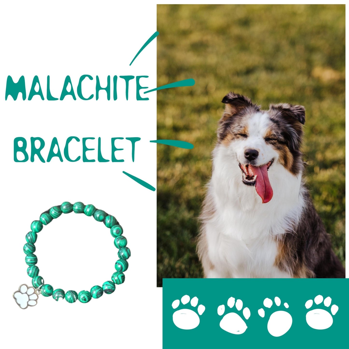 Malachite Paw Charm Bracelet: Dog Cancer Awareness & Healing Stone Jewelry for Pet Lovers - Drake Dog Cancer Foundation