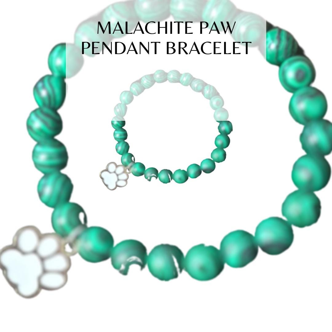 Malachite Paw Charm Bracelet: Dog Cancer Awareness & Healing Stone Jewelry for Pet Lovers - Drake Dog Cancer Foundation