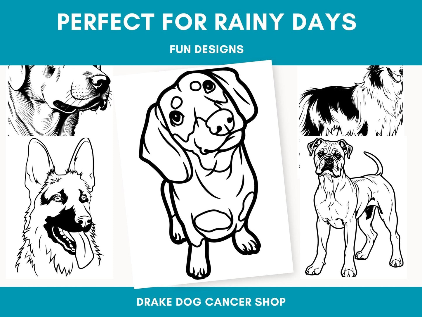 Printable Dog Coloring Book for Adults & Teens: Stress Relief with Bonus Line Art PDF - Drake Dog Cancer Foundation