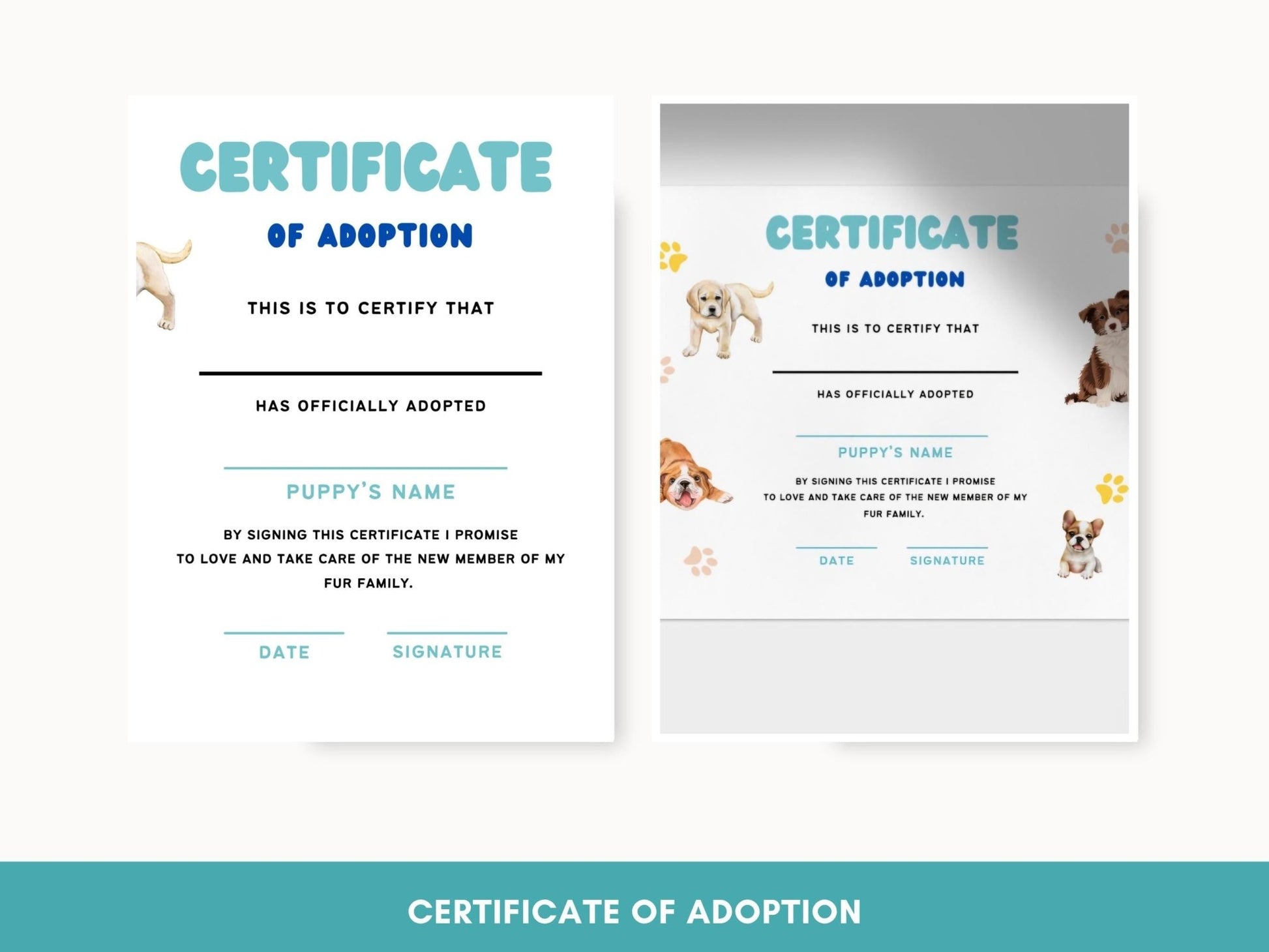 Personalized Dog Adoption Certificate: Printable PDF for New Pet Owners & Rescue Organizations - Drake Dog Cancer Foundation