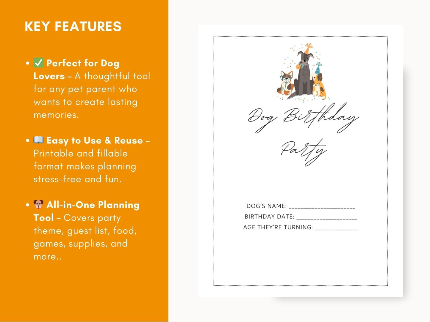 Printable Dog Birthday Party Planner: Celebration Organizer & Puppy Event Worksheet - Instant Download - Drake Dog Cancer Foundation