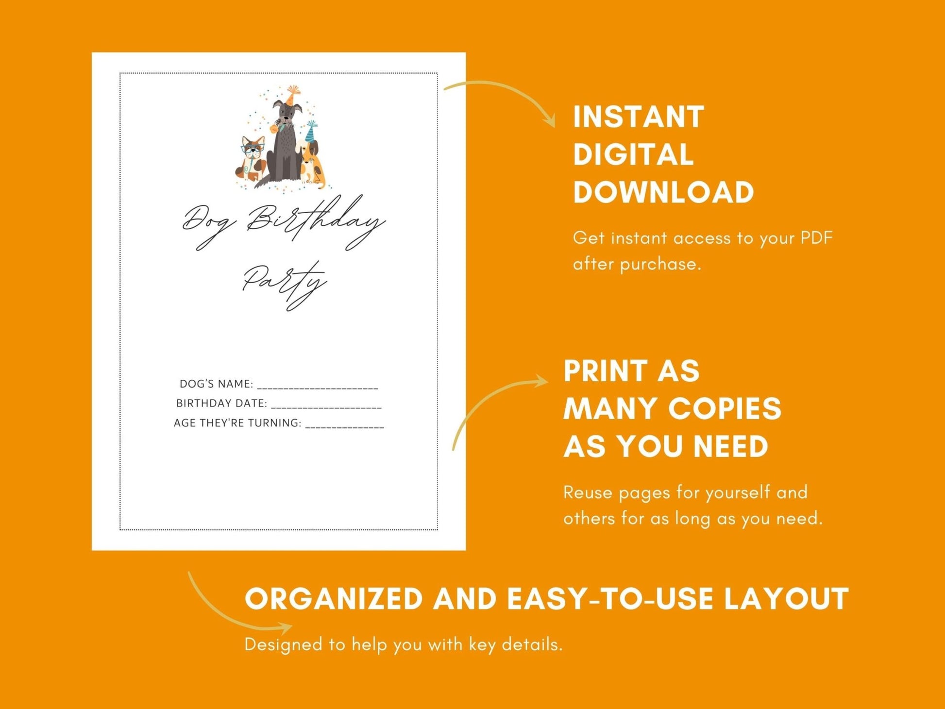 Printable Dog Birthday Party Planner: Celebration Organizer & Puppy Event Worksheet - Instant Download - Drake Dog Cancer Foundation